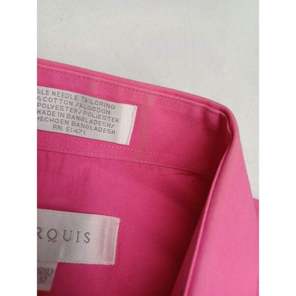 Marquis Mens Shirt Sz 18 1/2 / 2XL Pink Fuchsia Knit Long Sleeve Button Down - Picture 11 of 11